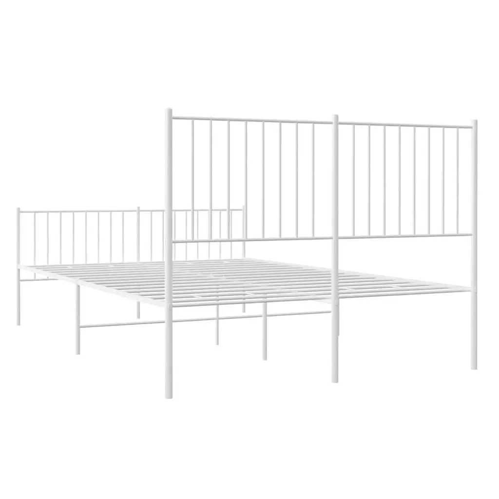 Metal Bed Frame for Bedroom 135x190 cm White with Footboard Slatted Base
