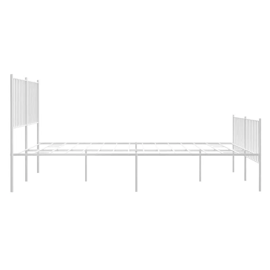 Metal Bed Frame for Bedroom 135x190 cm White with Footboard Slatted Base