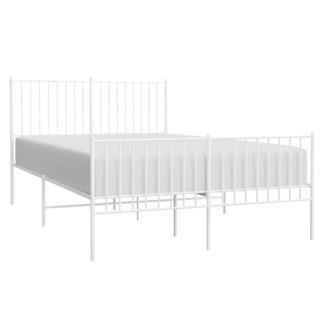 Metal Bed Frame for Bedroom 135x190 cm White with Footboard Slatted Base