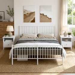 Metal Bed Frame Dimensions: 150x200 cm, White, Steel Construction