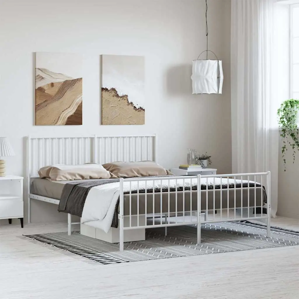 Metal Bed Frame Bedroom 150x200 cm White Steel Construction