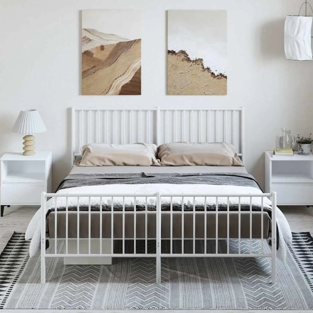 Metal Bed Frame Bedroom 150x200 cm White Steel Construction