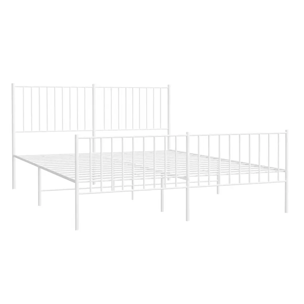 Metal Bed Frame Bedroom 150x200 cm White Steel Construction