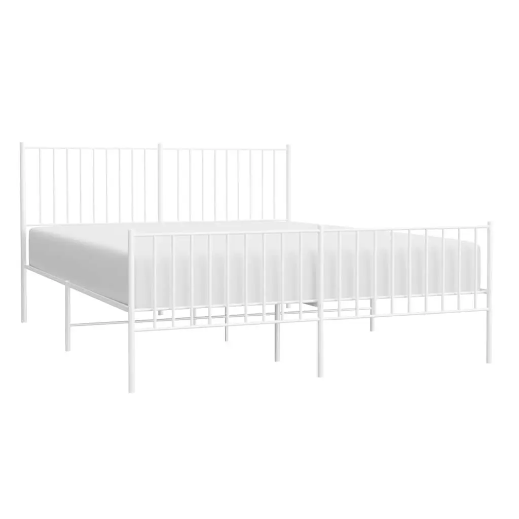 Metal Bed Frame Bedroom 150x200 cm White Steel Construction