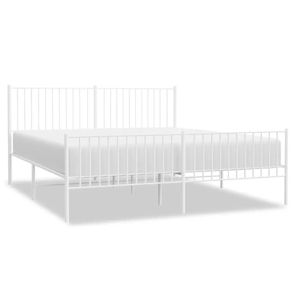 Metal Bed Frame King Size Bedroom 183x203 cm White Steel
