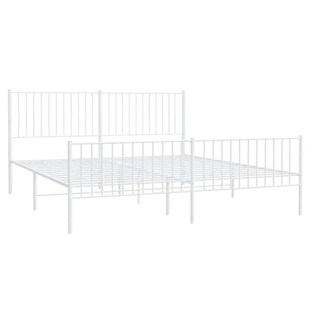 Metal Bed Frame King Size Bedroom 183x203 cm White Steel