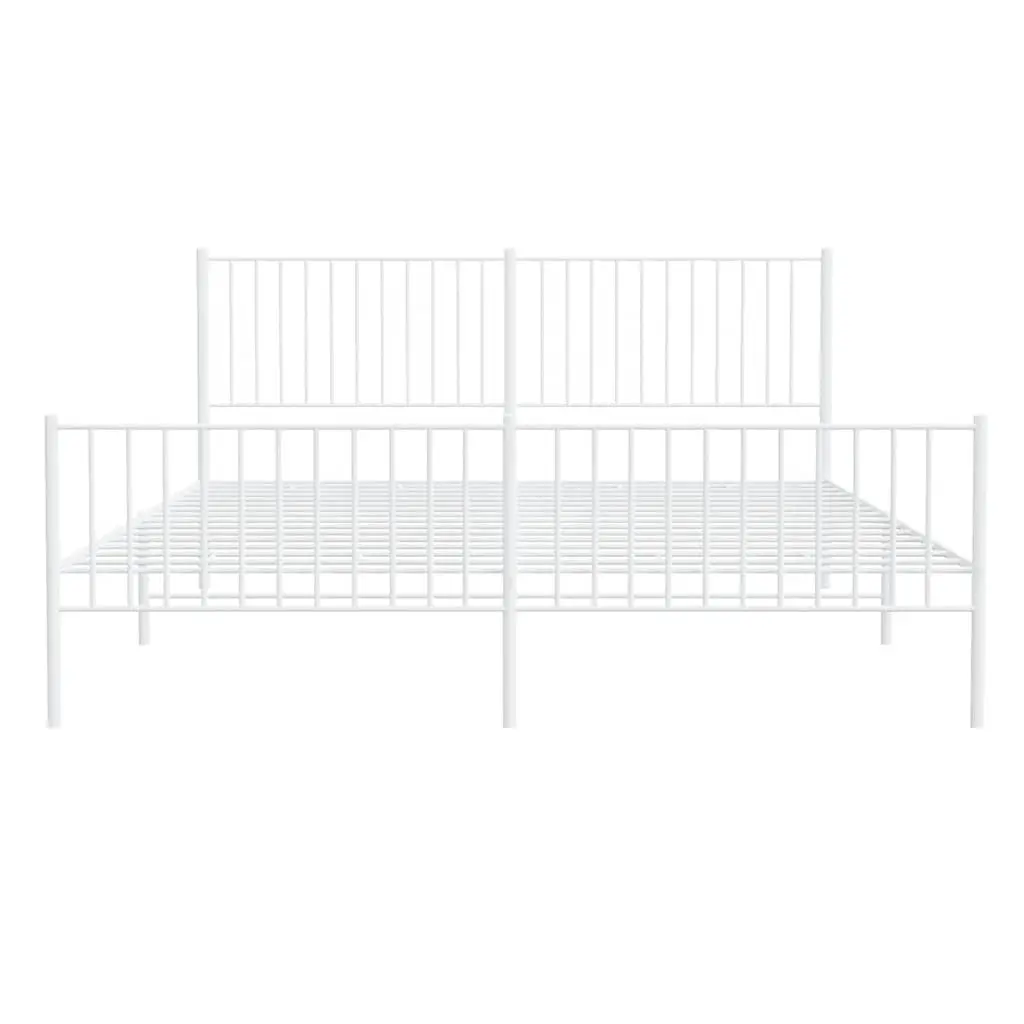 Metal Bed Frame King Size Bedroom 183x203 cm White Steel