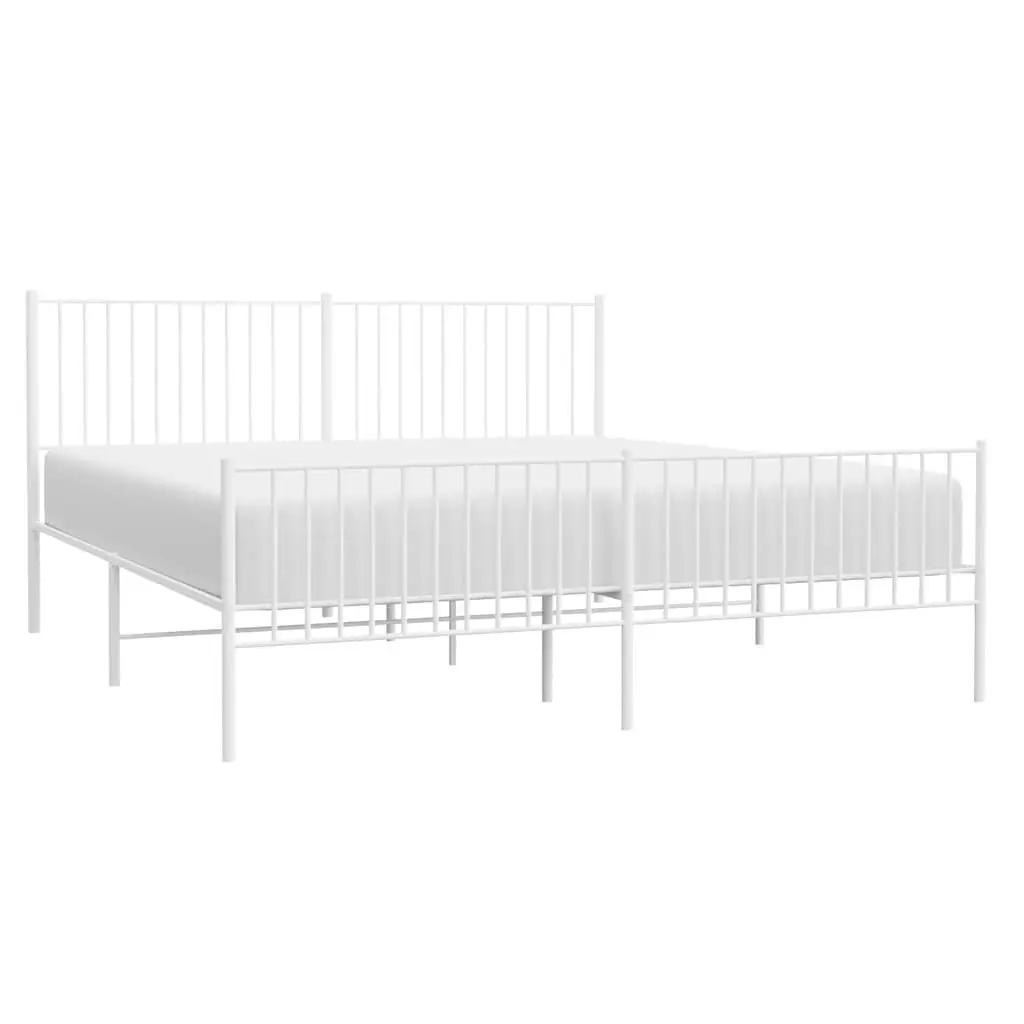Metal Bed Frame King Size Bedroom 183x203 cm White Steel