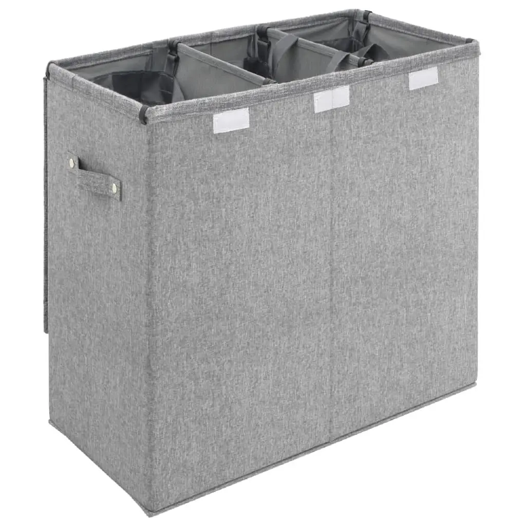 Foldable Laundry Hamper for Home Grey 64.5x34.5x59cm 3-Section Storage Basket