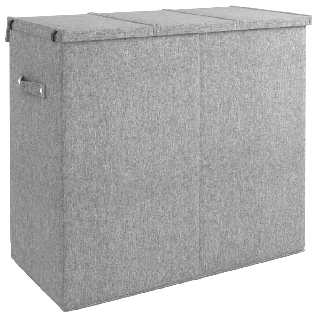 Foldable Laundry Hamper for Home Grey 64.5x34.5x59cm 3-Section Storage Basket