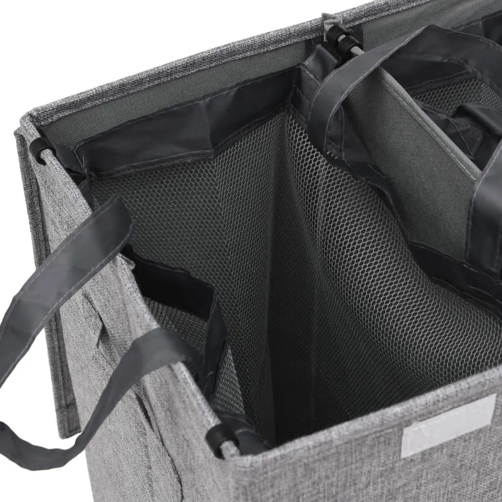 Foldable Laundry Hamper for Home Grey 64.5x34.5x59cm 3-Section Storage Basket