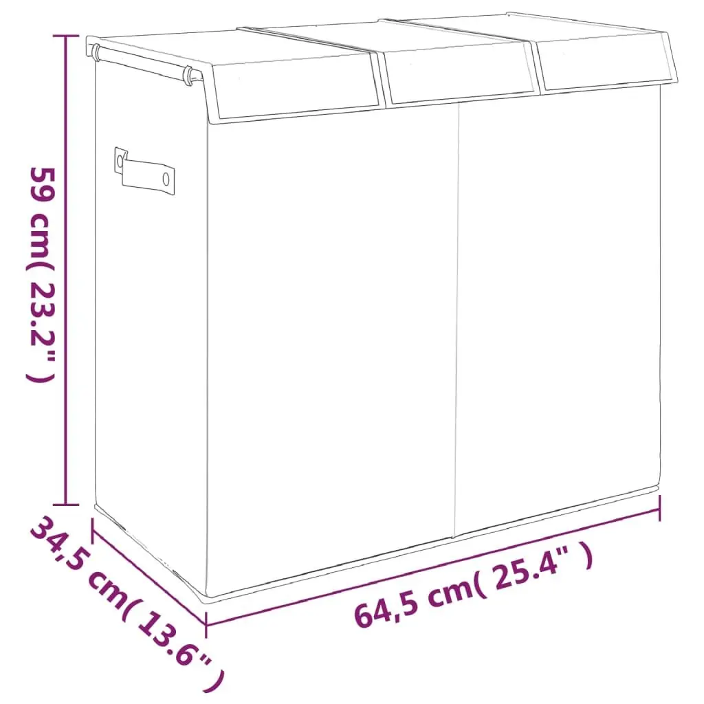 Foldable Laundry Hamper for Home Grey 64.5x34.5x59cm 3-Section Storage Basket