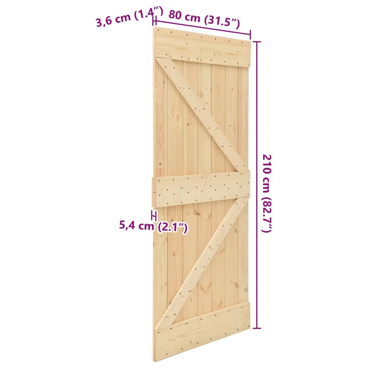 Solid Pine Wood Interior Door 80 x 210 cm Natural Brown Modern Minimalist Design