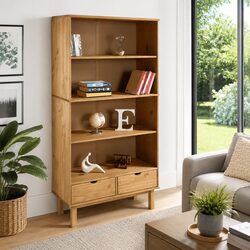Brown Wooden Bookcase Specifications - 2 Drawers, 3 Shelves