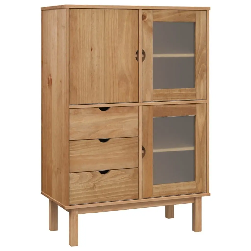 Highboard Storage Cabinet in Brown Solid Pine 85x43x125cm