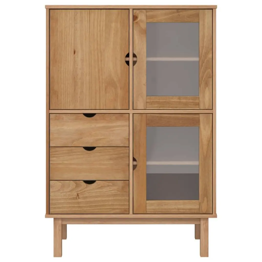 Highboard Storage Cabinet in Brown Solid Pine 85x43x125cm
