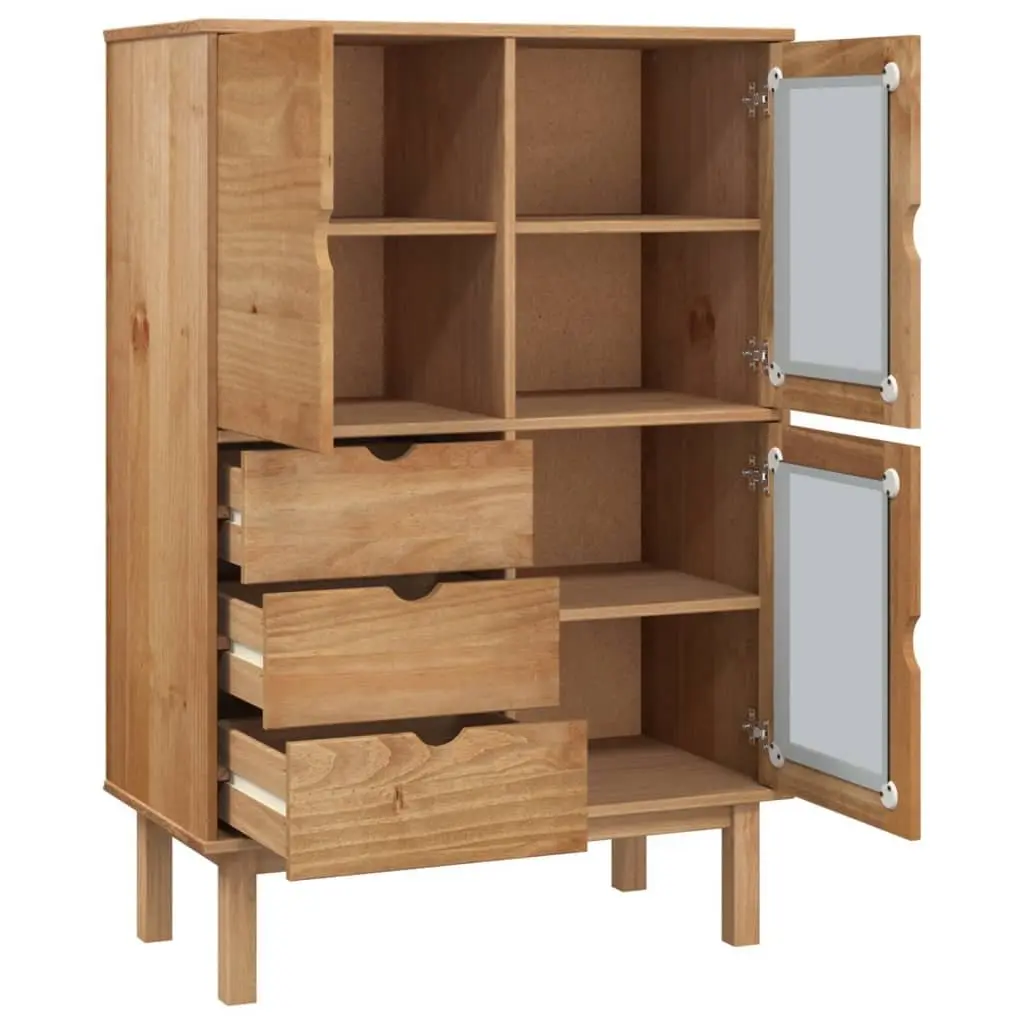 Highboard Storage Cabinet in Brown Solid Pine 85x43x125cm