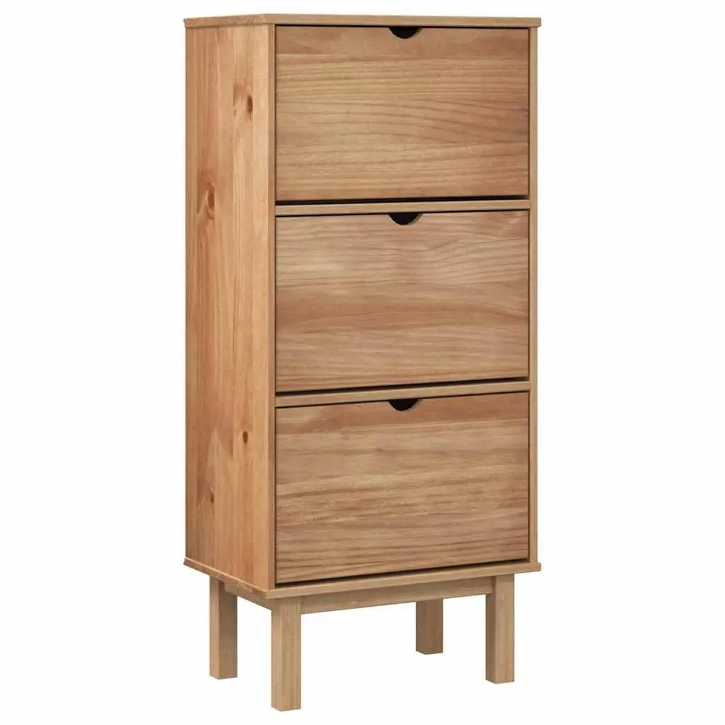 Brown Solid Pine Shoe Cabinet with 3 Drawers