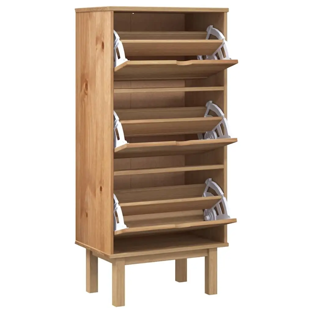 Brown Solid Pine Shoe Cabinet with 3 Drawers