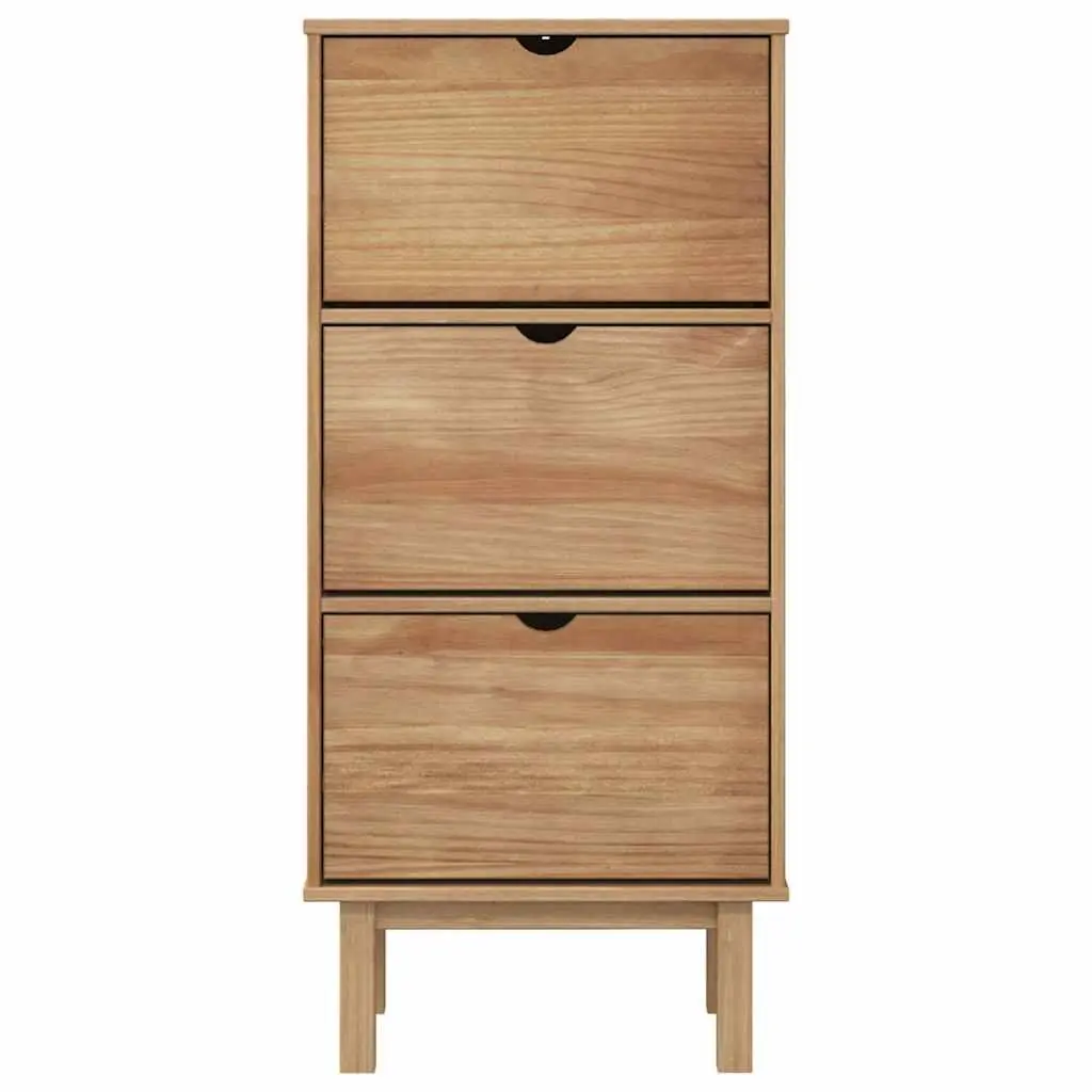 Brown Solid Pine Shoe Cabinet with 3 Drawers