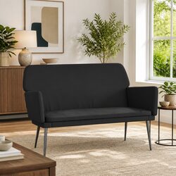 Black Velvet Bench Upholstered Seat Armrests Padded Back Lounge Chair Furniture