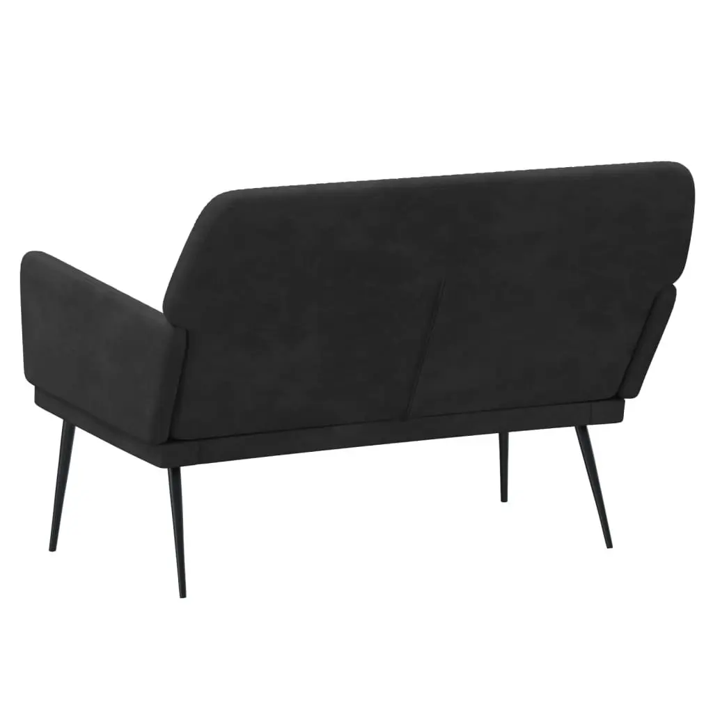 Black Velvet Bench Upholstered Seat Armrests Padded Back Lounge Chair Furniture