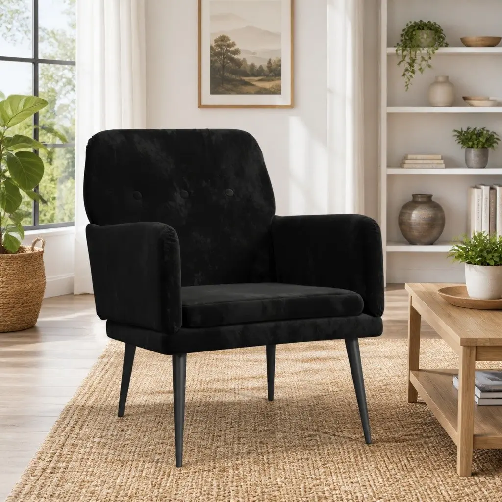 Black Velvet Armchair Living Room Seating 62 x 79 x 79 cm