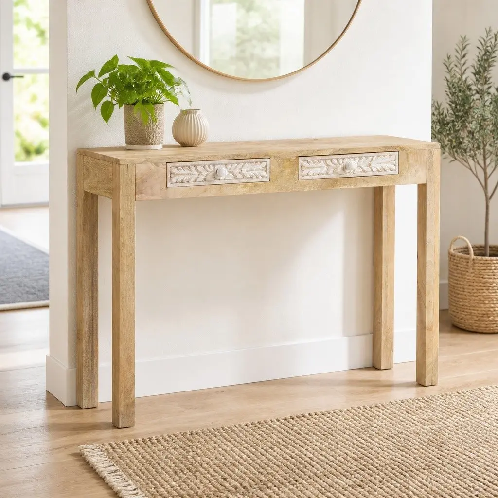 Console Table 110x30x75 cm Solid Mango Wood Entryway Storage Drawers