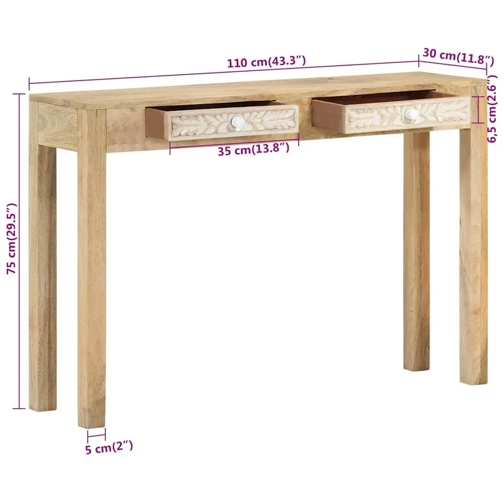 Console Table 110x30x75 cm Solid Mango Wood Entryway Storage Drawers