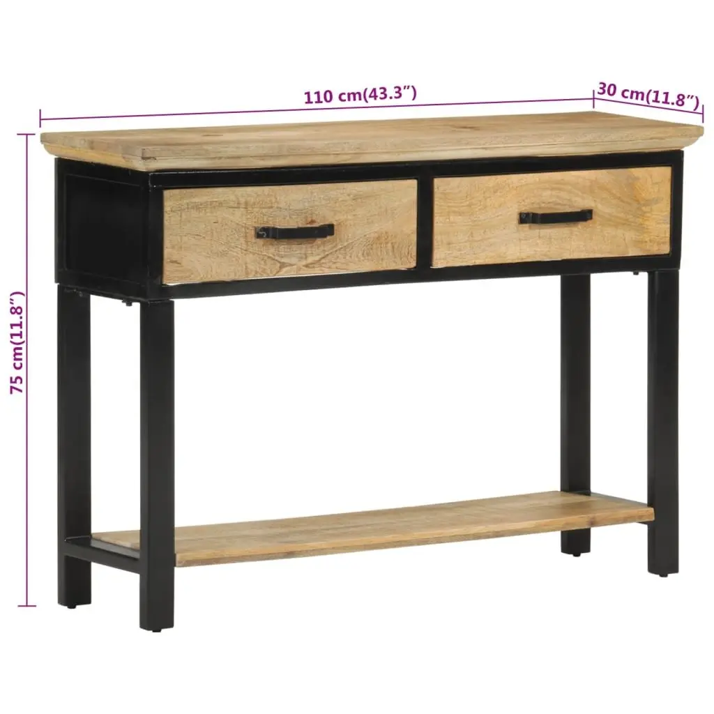 Console Table 110x30x75cm Solid Mango Wood 2 Drawers Shelf Storage Entryway