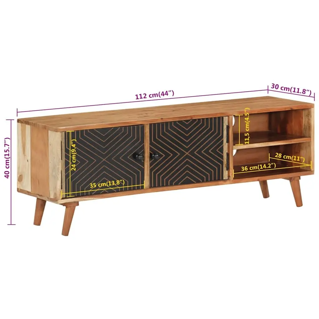 TV Cabinet 112x30x40 cm Solid Wood Acacia Brown Storage Unit Media Stand