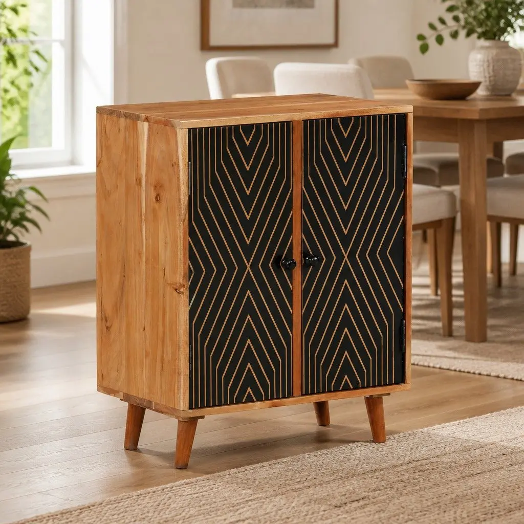 Solid Wood Sideboard Storage Cabinet with Doors and Compartments Brown
