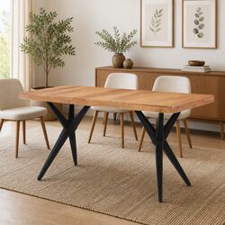 Black Dining Table 140x70x76cm - Solid Acacia & Iron