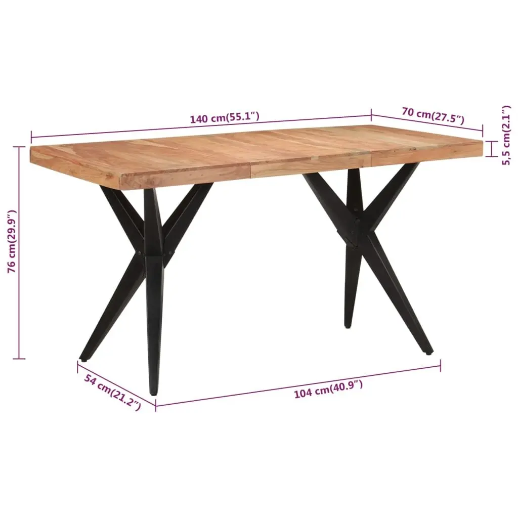 Dining Table Black 140x70x76cm Solid Acacia Wood Kitchen Furniture Industrial