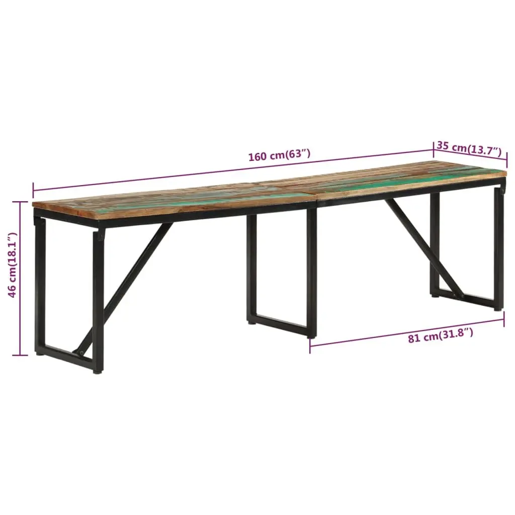 Reclaimed Wood Bench Industrial Entryway Seating 160x35x46 cm