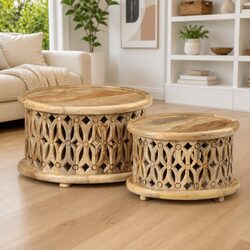 2 Piece Coffee Table Set - Solid Mango Wood Construction