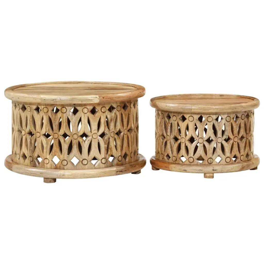 Coffee Table Set Living Room 2 Piece Solid Wood Brown