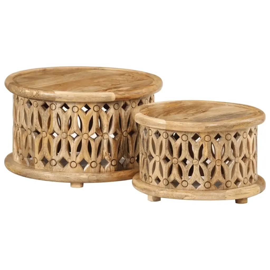 Coffee Table Set Living Room 2 Piece Solid Wood Brown