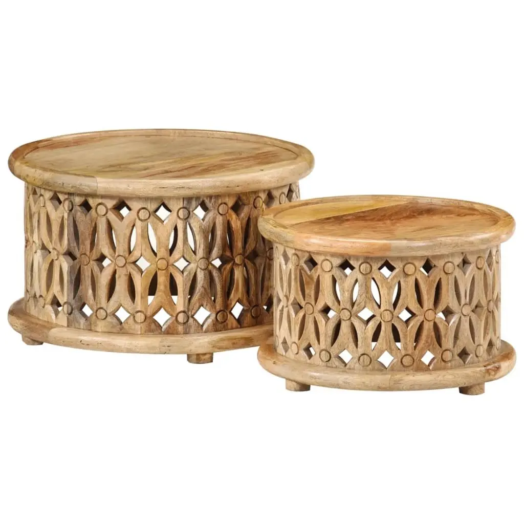 Coffee Table Set Living Room 2 Piece Solid Wood Brown