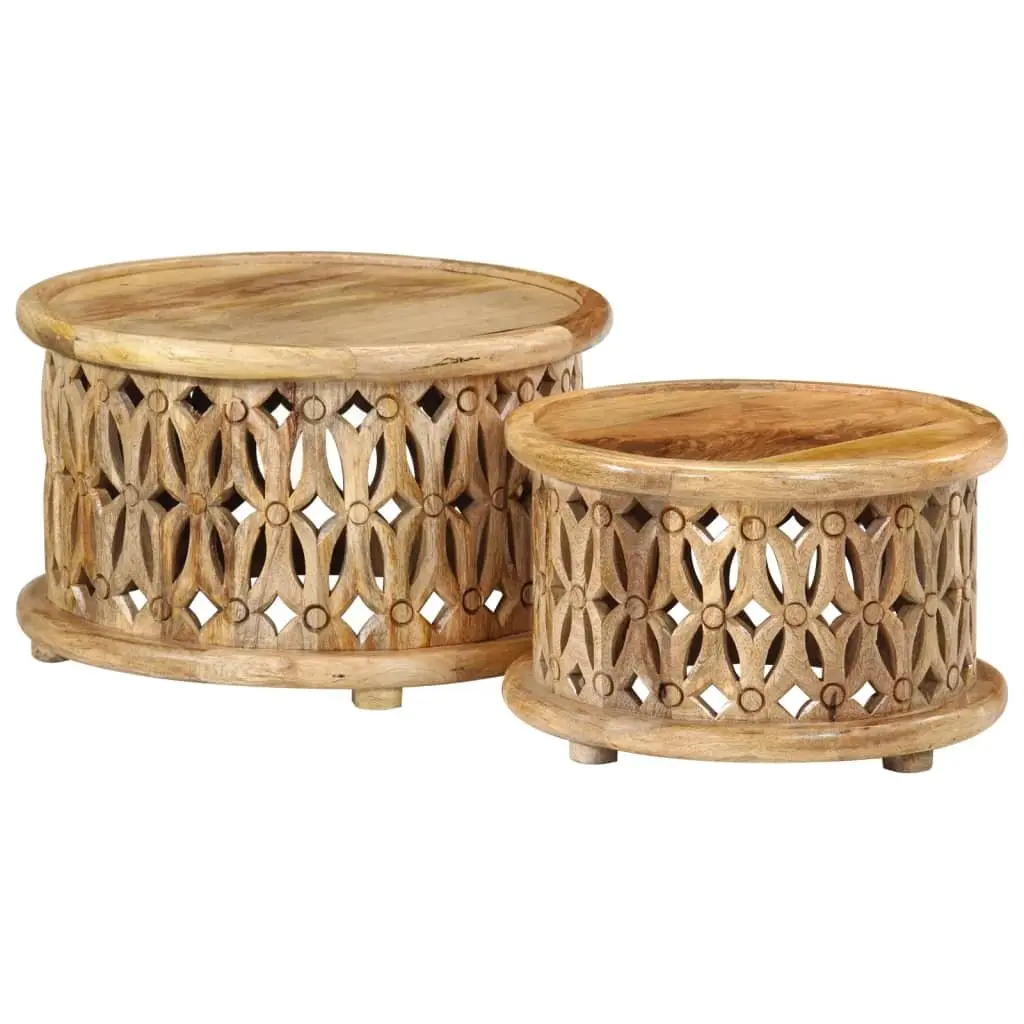 Coffee Table Set Living Room 2 Piece Solid Wood Brown