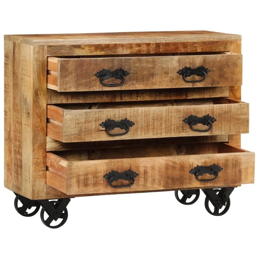 Sideboard for Living Room Solid Mango Wood with 3 Drawers Brown