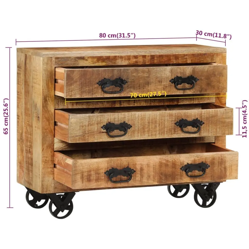 Sideboard for Living Room Solid Mango Wood with 3 Drawers Brown