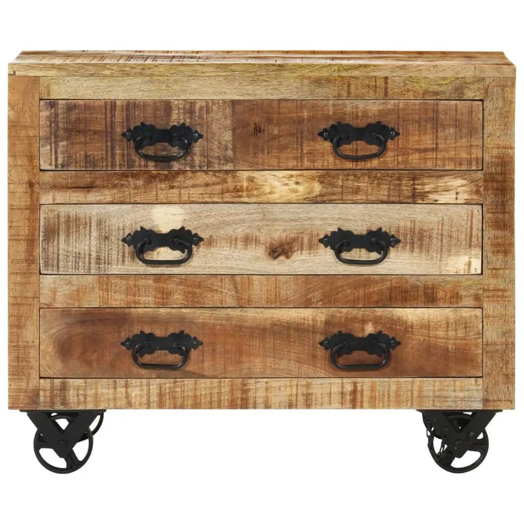 Sideboard for Living Room Solid Mango Wood with 3 Drawers Brown