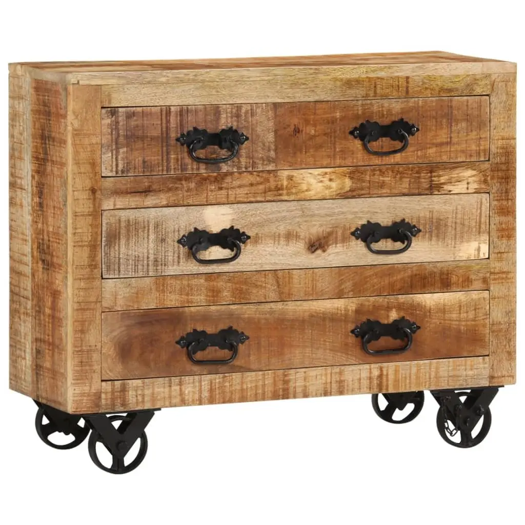 Sideboard for Living Room Solid Mango Wood with 3 Drawers Brown