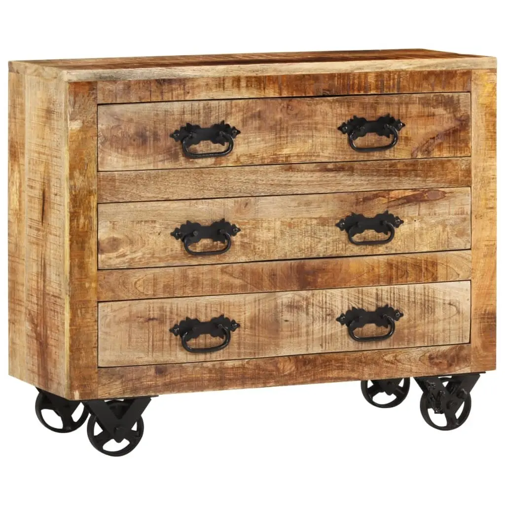 Sideboard for Living Room Solid Mango Wood with 3 Drawers Brown