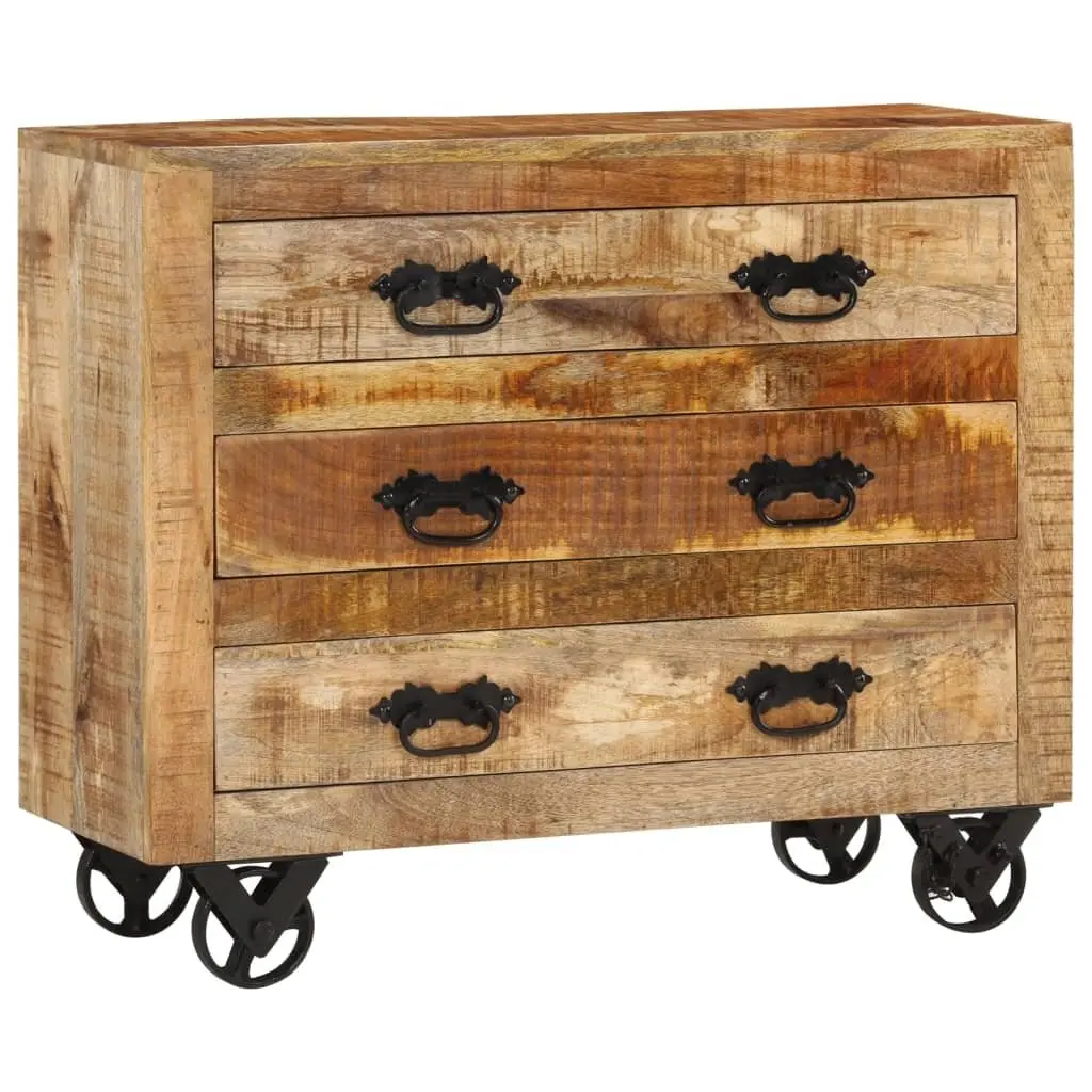 Sideboard for Living Room Solid Mango Wood with 3 Drawers Brown