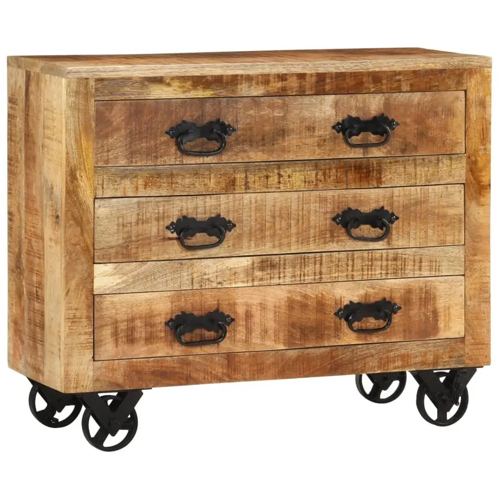 Sideboard for Living Room Solid Mango Wood with 3 Drawers Brown