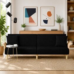 Black Fabric Sofa Bed with Adjustable Backrest and Pillows