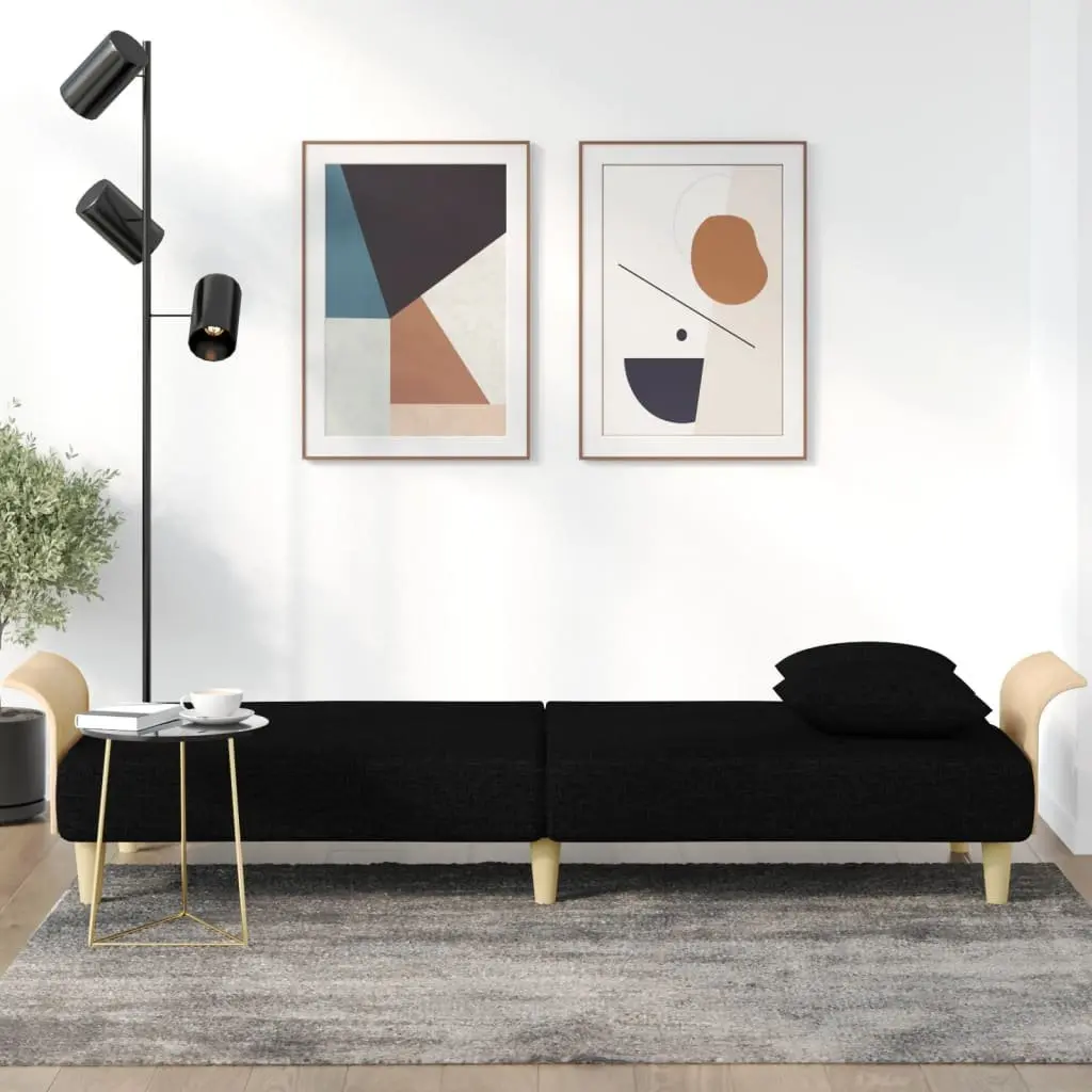 Black Fabric Sofa Bed with Adjustable Backrest and Pillows