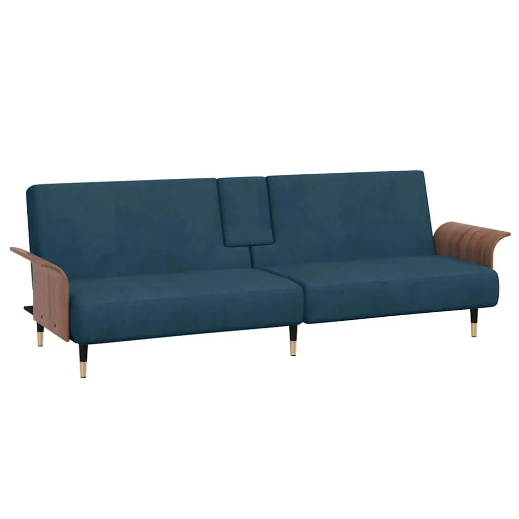 Blue Velvet Sofa Bed with USB Ports